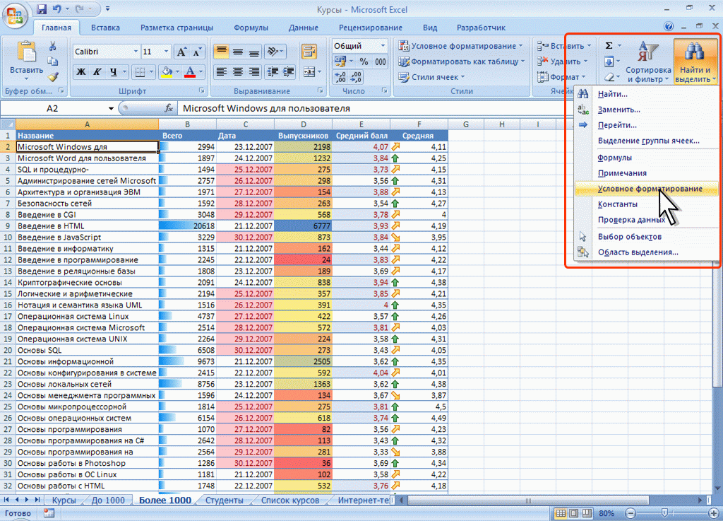 Excel работа с большими таблицами