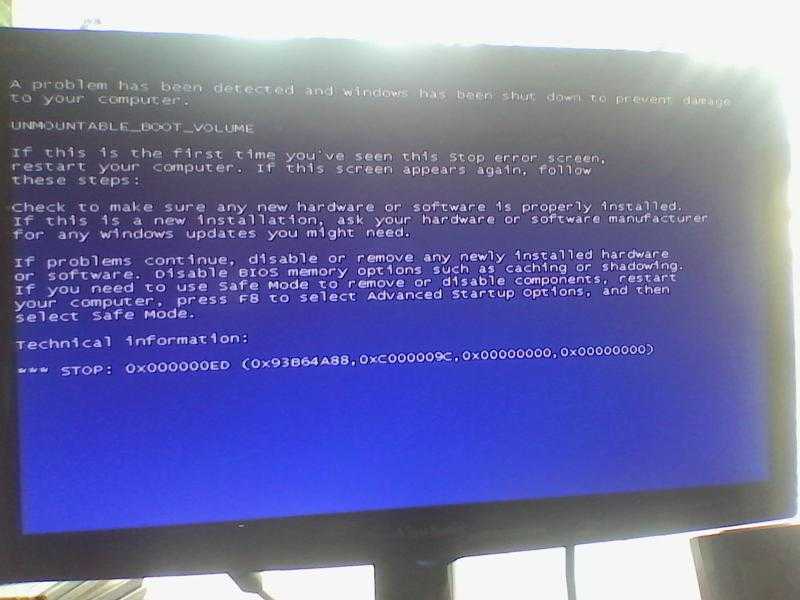 0x000000ed (unmountable_boot_volume): код stop-ошибки в windows xp и 7, как исправить данный синий экран смерти (bsod), в том числе на ноутбуке