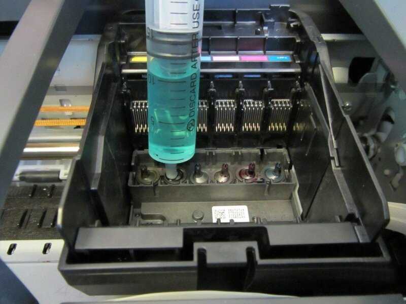 Чистка печатающей головки программным способом Промывание чернильных каналов и головки принтера Снятие печатающей головки для замачивания в случае засора