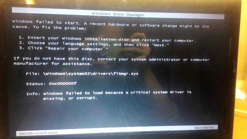 Не удается запустить windows из-за испорченного или отсутствующего файла \windows\system32\config\system