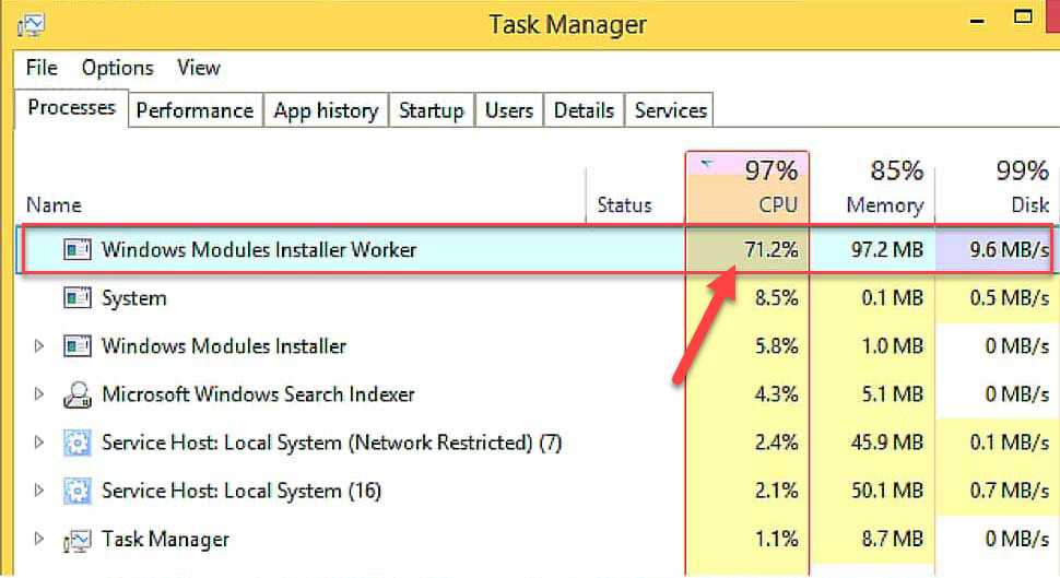 Windows modules installer worker high cpu usage error