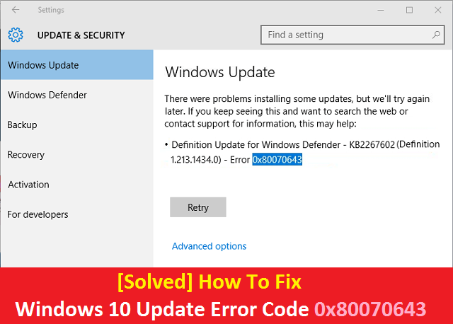 Как исправить код ошибки 0x80070643 при установке обновлений windows или её компонентов?