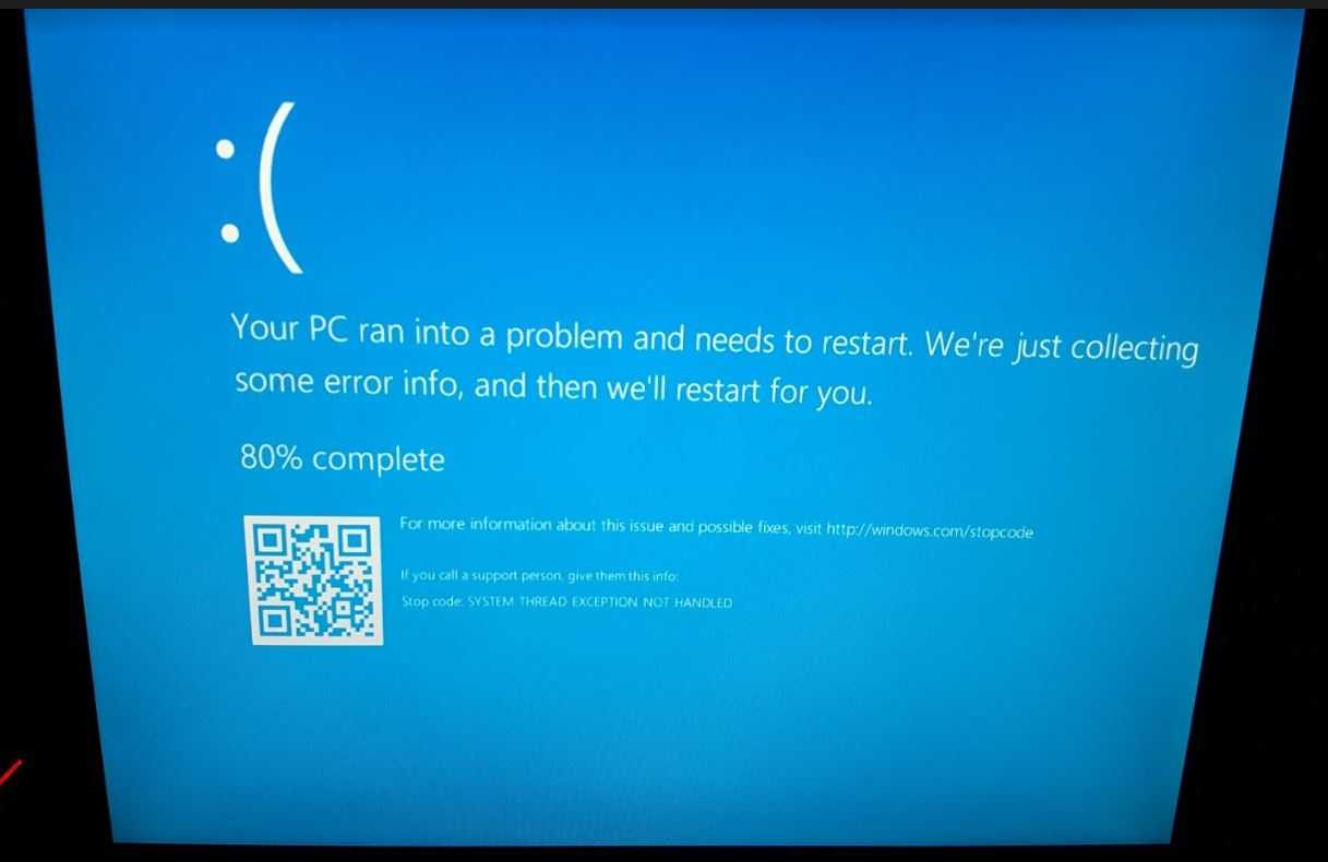 System thread exception not handled в windows 10 - что это за ошибка?