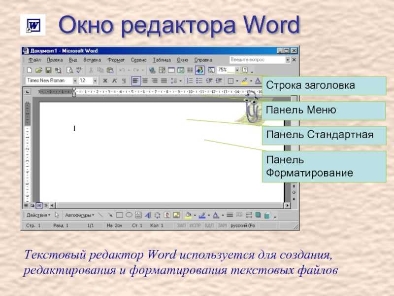 Текстового редактора Word. Создание и редактирование текстового документа. Окно текстового редактора. Текстовый редактор форматирование.