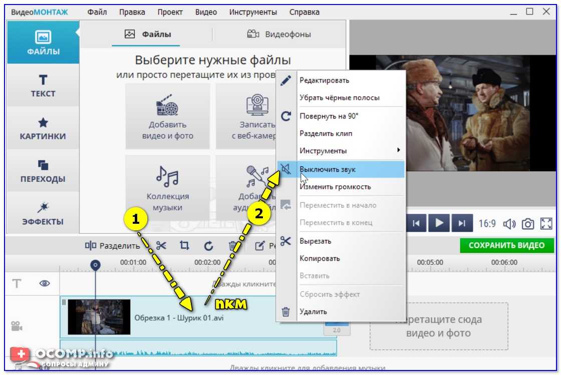 Как в видео убрать звук на заднем плане