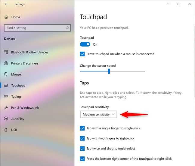 Как настроить тачпад на ноутбуке windows 10: включение жестов и изменение чувствительности